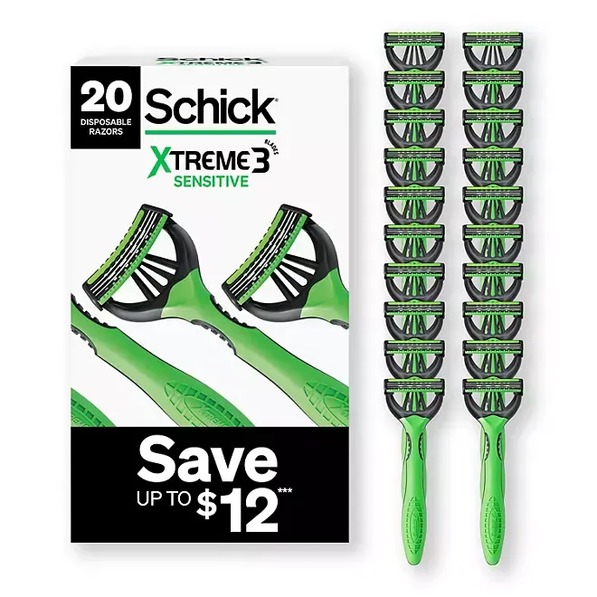 Schick Xtreme3 Sensitive Disposable Razors for Men (20 Count)