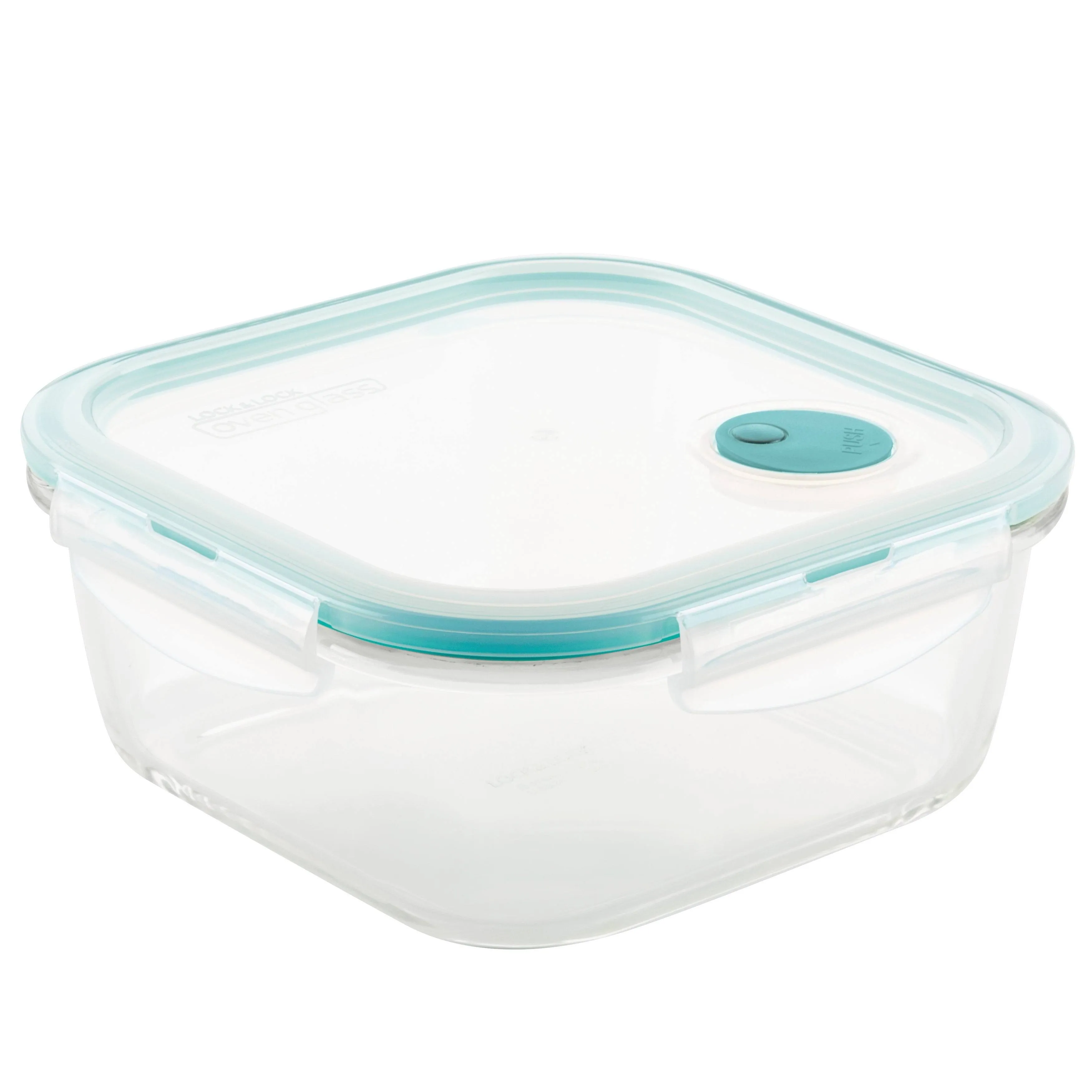 LOCK & LOCK Purely Better Glass Food Storage Container with Steam Vent Lid, Square-47 oz, Clear