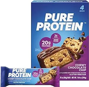 Pure Protein Bars, Chewy Chocolate Chip, 20g Protein, Gluten Free, 1.76 oz, 4 ct