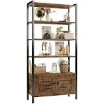 IRONCK Industrial Bookshelf and Bookcase with 2 Louvered Doors and 4 Shelves, Standing Storage Cabinet for Living Room, Home Office, Bedroom, Washroom