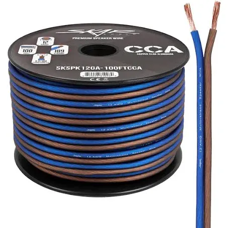 12 Gauge AWG Audio Speaker Wire - 100 Feet Blue/Brown