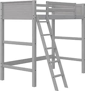 DHP Moon Bay Traditional Pine Wood Loft Bed Frame for Kids, Twin Size, Gray, Full-Length Guardrails, Under-Bed Space