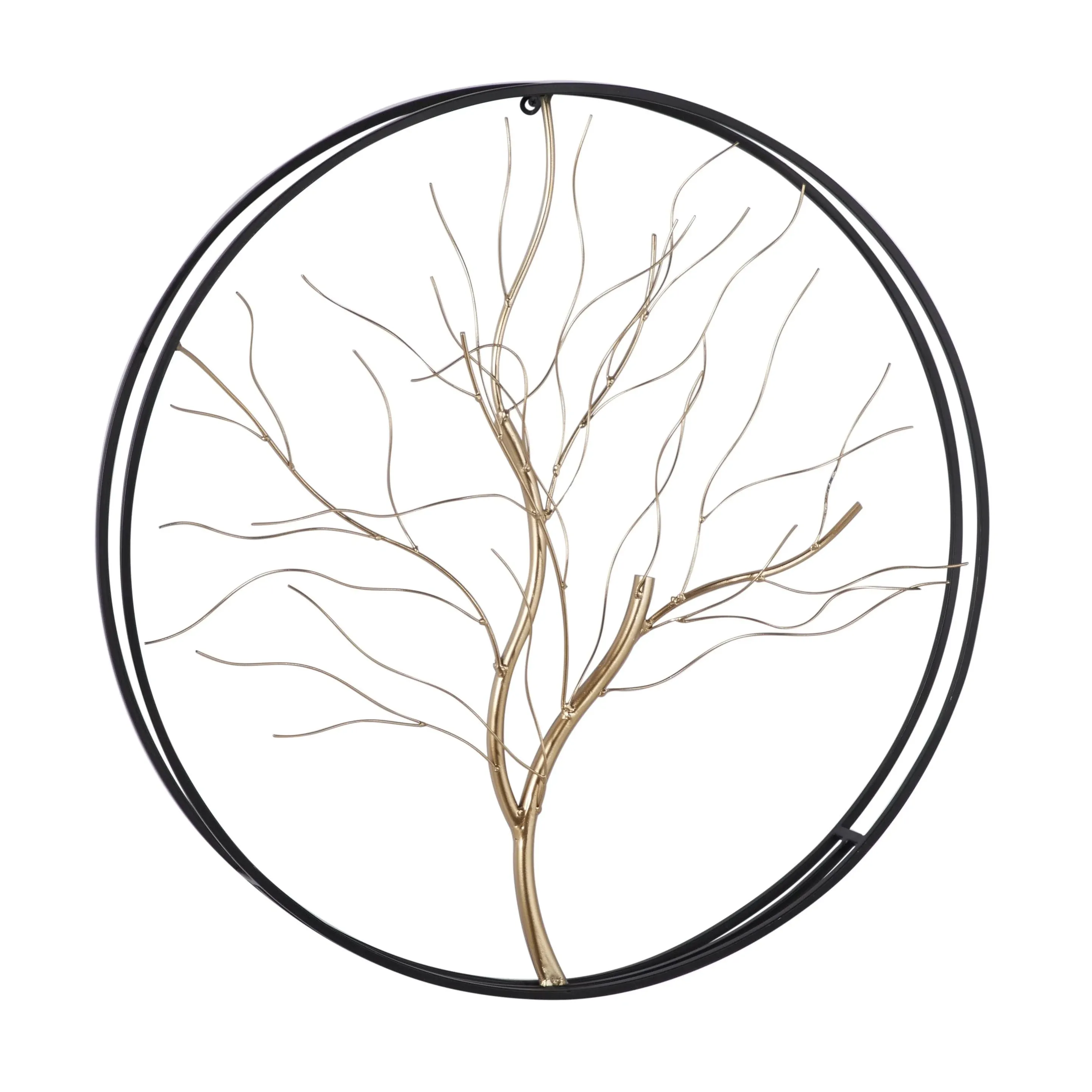 Deco 79 Metal Tree Home Wall Decor Branch Wall Sculpture with Black Frame, Wall Art 26" x 2" x 26", Gold