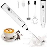 Hand Frother, USB-Rechargeable Milk Frother Handheld with 2 Stainless Whisks, 3-Speed Adjustable Electric Coffee Mixer for Cappuccinos, Hot Chocolate, Milkshakes, Egg Mix (White)