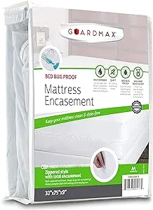 Guardmax Premium Cot Size Zippered Mattress Encasement - Waterproof and Bed Bug Proof Mattress Protector - Protects Against Dust Mites, Bedbugs, Dust, Dirt, Stains, Spills, and Allergies.