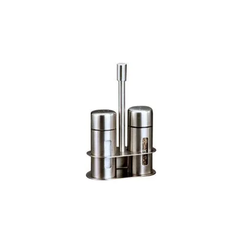 3 1/4 in Round Stainless Salt & Pepper Set w/Base