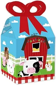 Big Dot of Happiness - Farm Animals - Square Favor Gift Boxes - Barnyard Baby Shower or Birthday Party Bow Boxes - Set of 12