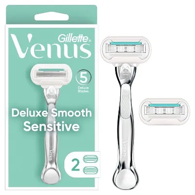 Gillette, Venus, Maquinilla de afeitar y cartuchos Deluxe Smooth Sensitive, 1 maquinilla de afeitar y 2 cartuchos