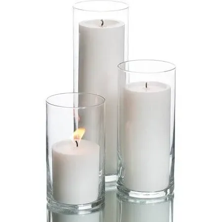 Set Of 36 Glass Eastland Cylinder Vases And 36 White Pillar Candles 3 inch