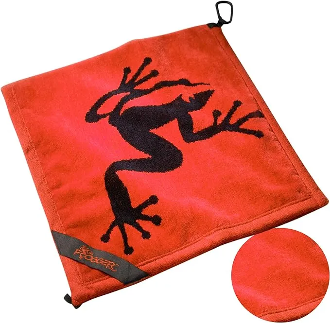 Frogger Amphibian 2-in-1 Golf Towel with Wet and Dry Technology, Red, Premium Golf Bag Accessory for Men and Women with Carabiner Clip, Ultra Absorbent