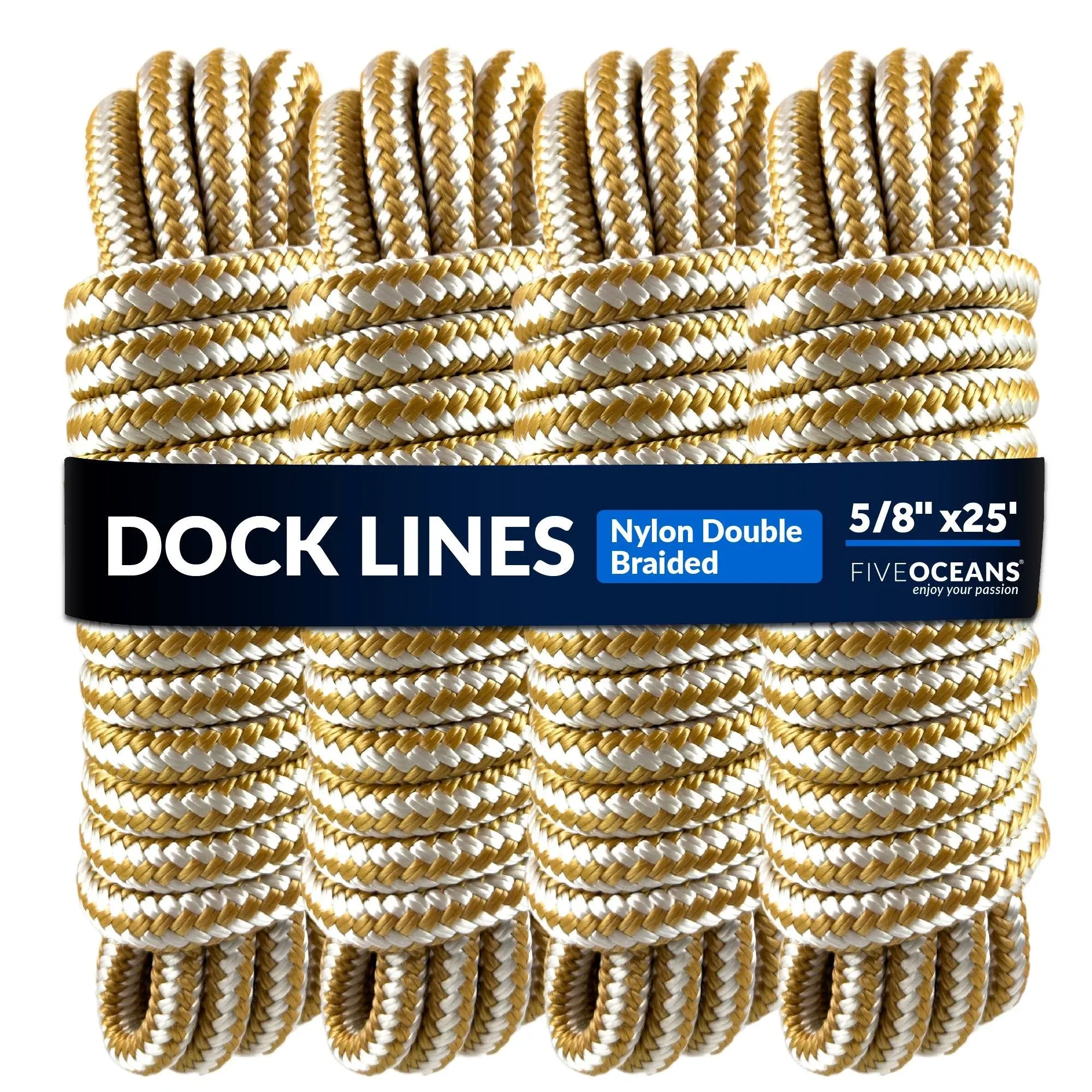 Five Oceans 4-Pack 5/8 inch x 25' Dock Lines, Boat Rope, Boat Ropes for Docking ...