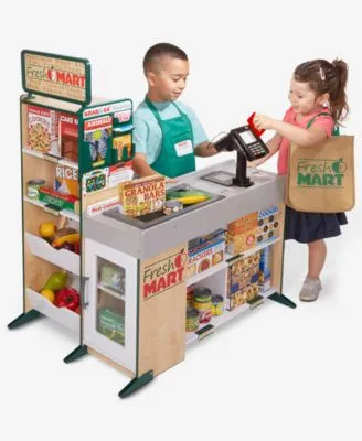 Melissa Doug Freestanding Wooden Fresh Mart Grocery Store Role Play Toy