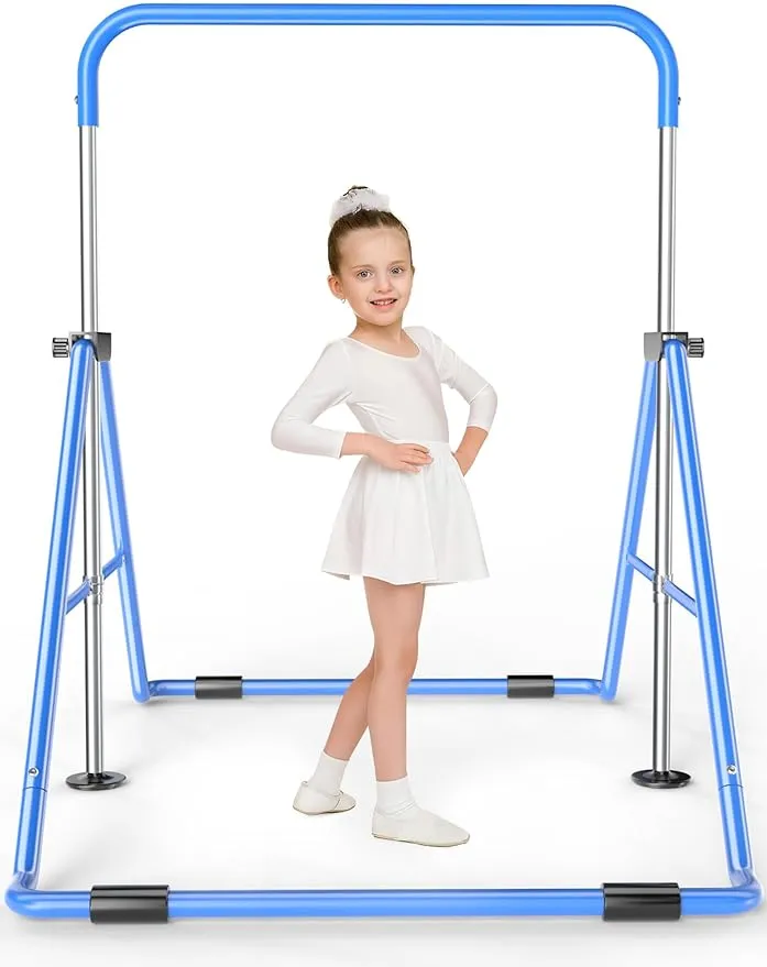 Safly Fun Expandable Gymnastics Bar for Kids - Height Adjustable Junior Training Bar for Home, Folding Gymnastic Horizontal Bars Equipment