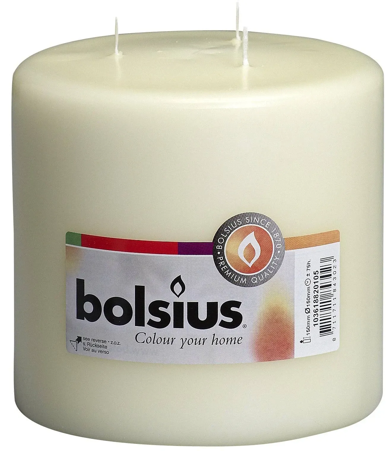 Bolsius - Pillar Candle XXL - Ivory - 3-Wick - 15 x 15cm