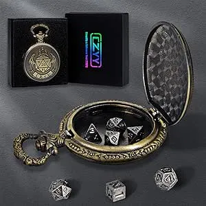 DND 6mm Micro Polyhedral Dice Set with Pocket Watch Shell Case Perfect for Dungeons and Dragons, Tabletop RPG and Cards Board Games (Silver)