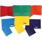 Jam Paper Plastic Heavy Duty Plastic 2 Pocket School Presentation Folders - Assorted Primary Colors - 6/Pack