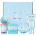 Gifts for Women, Bath Set with Ocean Scented Spa Gifts for Her, Includes Scented Candle, Body Butter, Hand Cream, Bath Bar and Bomb, 5 Pcs Bath Gift