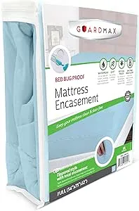 Guardmax Premium Full Size Zippered Mattress Encasement - Waterproof and Bed Bug Proof Mattress Protector - Protects Against Dust Mites, Bedbugs, Dust, Dirt, Stains, Spills, and Allergies.