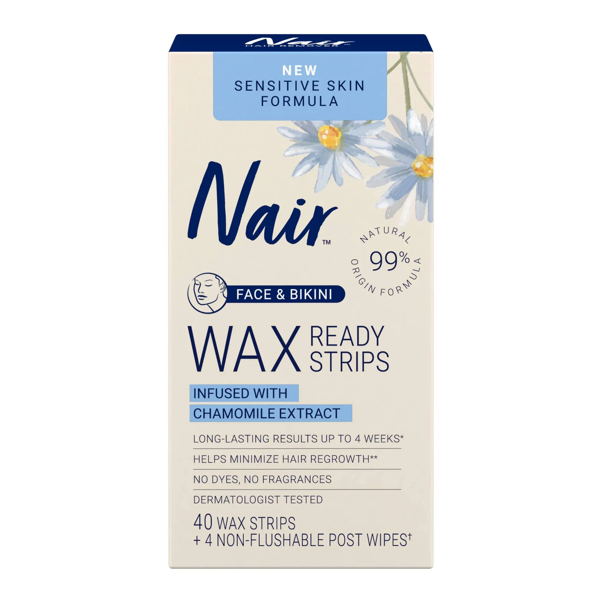 Nair Sensitive Skin Formula Face & Bikini Ready Wax Strips (1.45 oz)