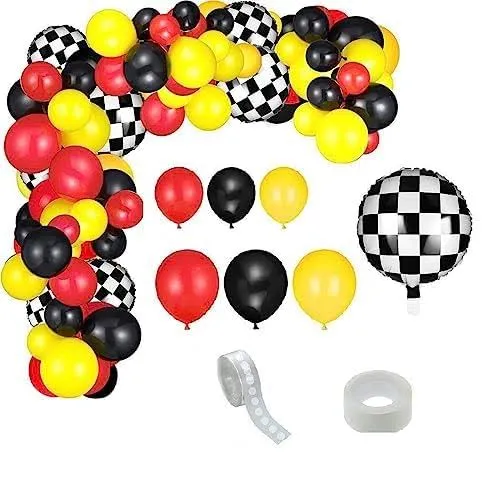 PGSWEER 127pcs Racing Car Birthday Balloons Arch Kit Red Yellow Black Balloon ...