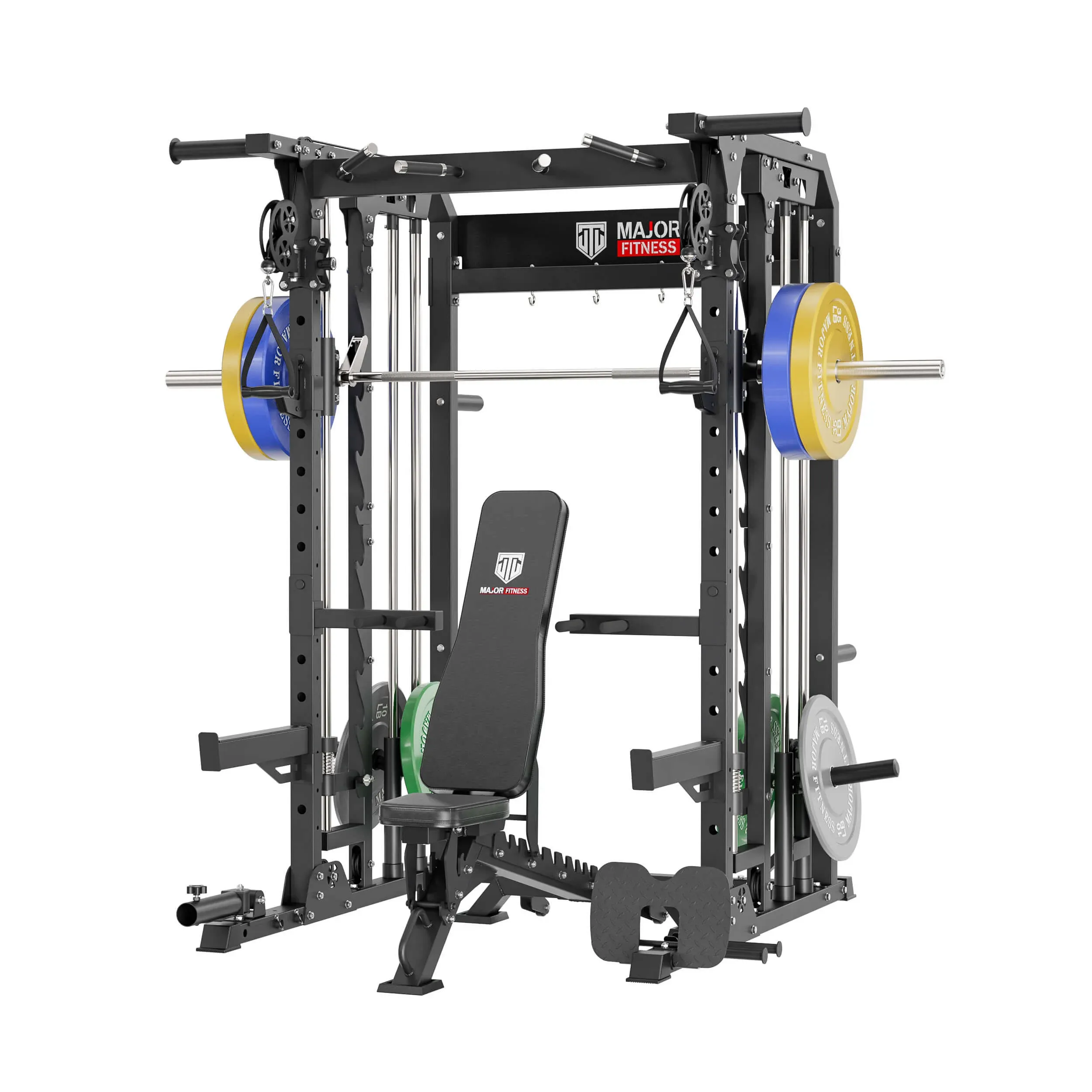 Major Fitness All-in-One Home Gym Smith Machine Spirit B52 Rack + Bench + 230lb ...