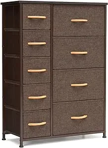 Crestlive Products Vertical Dresser Storage Tower - Sturdy Steel Frame, Wood Top, Easy Pull Fabric Bins, Wood Handles - Organizer Unit for Bedroom, Hallway, Entryway, Closets - 9 Drawers (Brown)