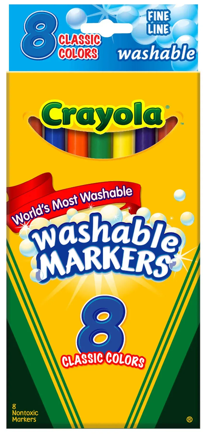 Crayola Color Max Washable Markers, Ultra-Clean, Classic Colors - 8 markers