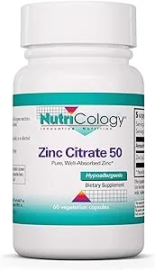 Nutricology Zinc Citrate Supplement - Zinc for Men & Women, Immune Support, Pure, Well-Absorbed, Well-Tolerated, Trace Mineral, 50mg Vegetarian Capsules - 60 Count