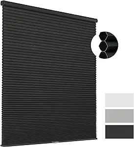 Joydeco Cellular Shades Cordless, Blackout Shades Cellular Blinds for Indoor Windows, Blackout Blinds Honeycomb Blinds Window Shades for Thermal Insulated & Noise Reduction (Black, 35" W x 64" H)