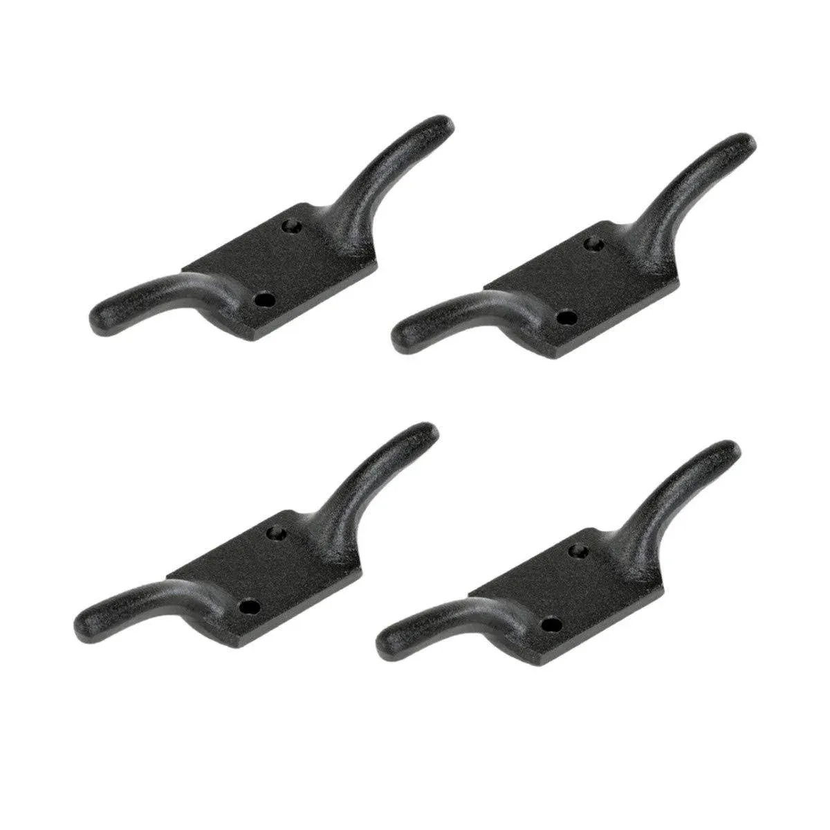 Renovators Supply Cleat Hooks - Black Wrought Iron Flag Pole Hooks - Anchor Rope Holder - Rustic Rope Cleat - Rope Holder for Window Blinds - Durable Boat Cleat Hooks with Screws - 4 in., Pack of 4