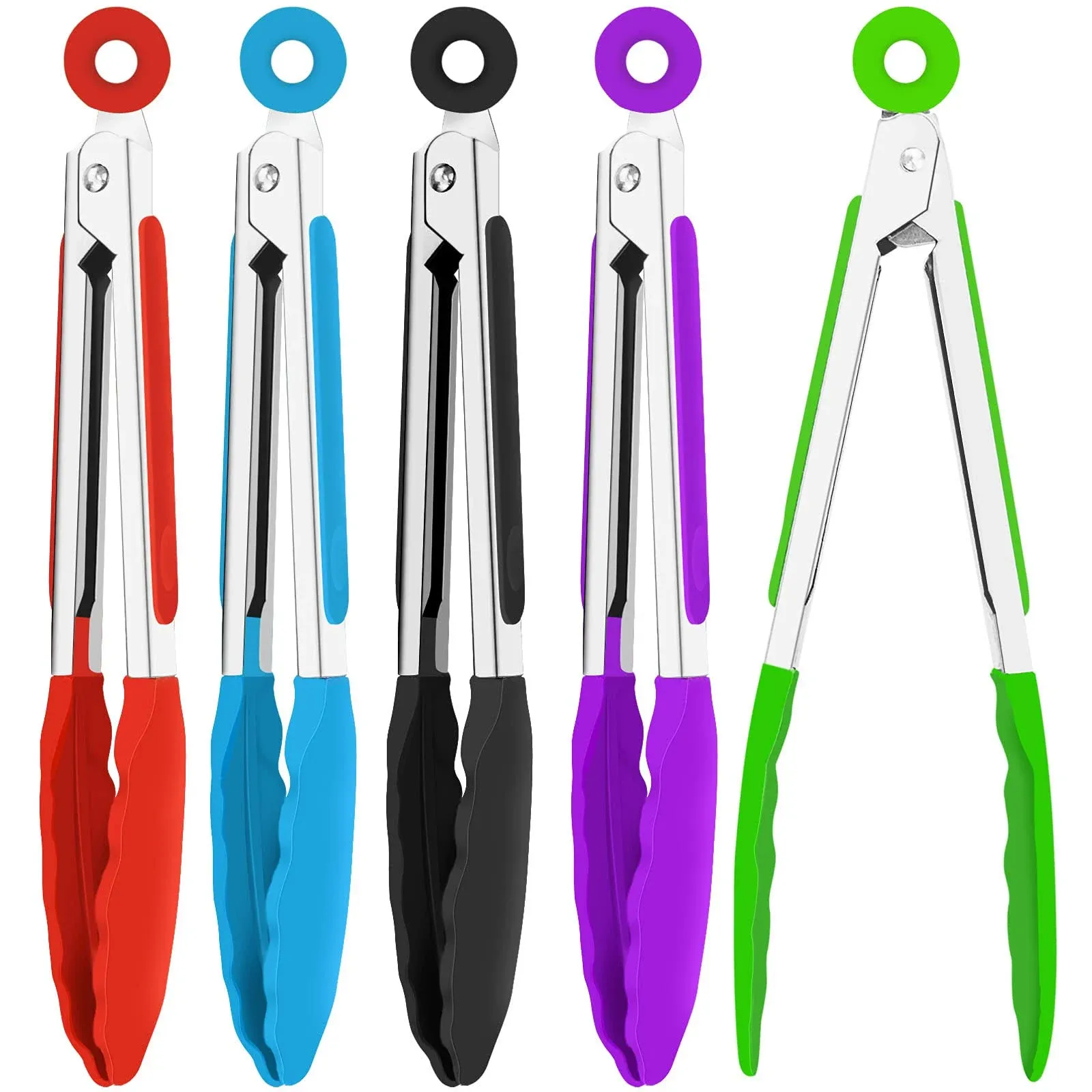 7 Inch Silicone small Tongs Set mini Kitchen tongs with Silicone Tips Food To...