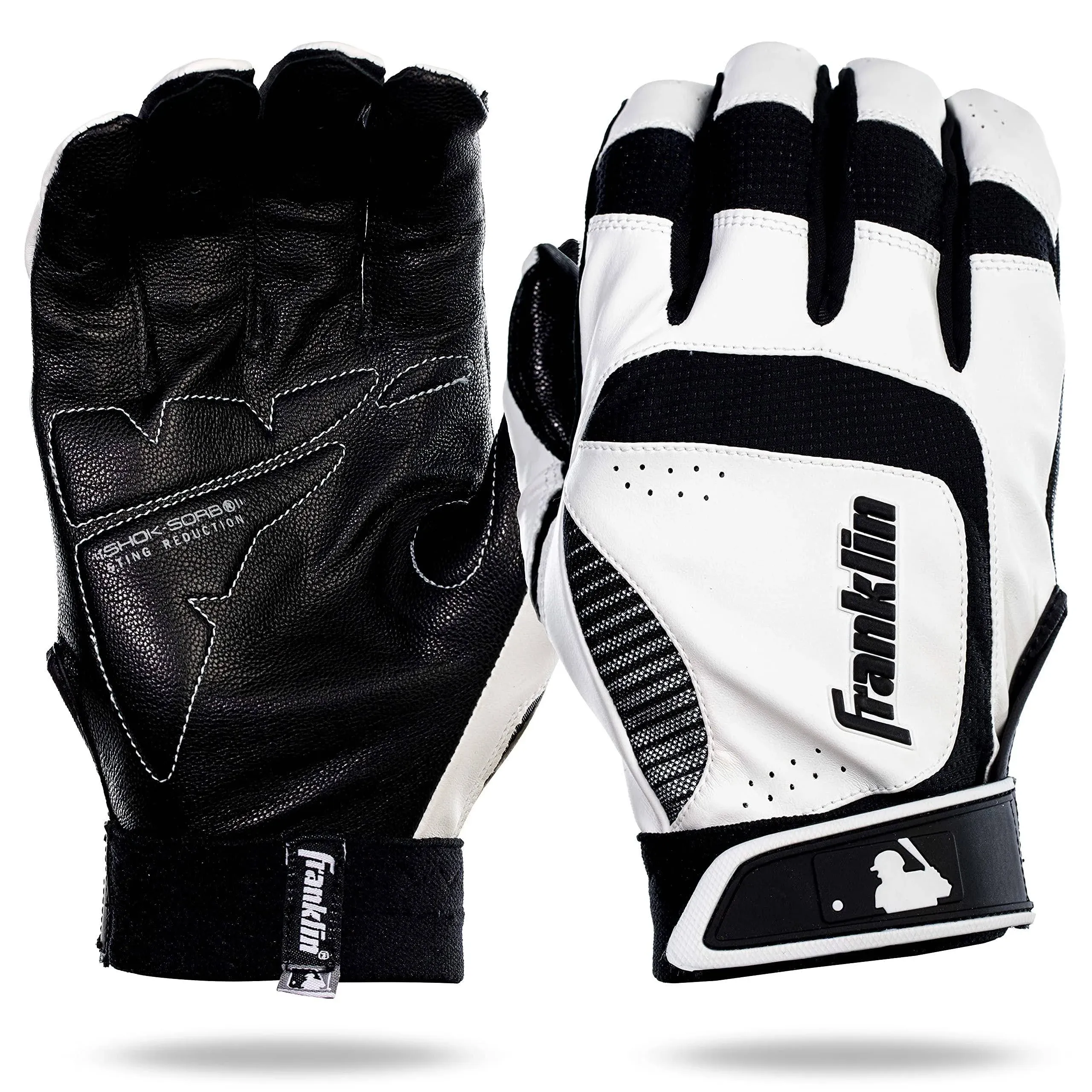 Franklin Sports Adult Shok-Sorb Neo Batting Gloves (XL - White/Black)