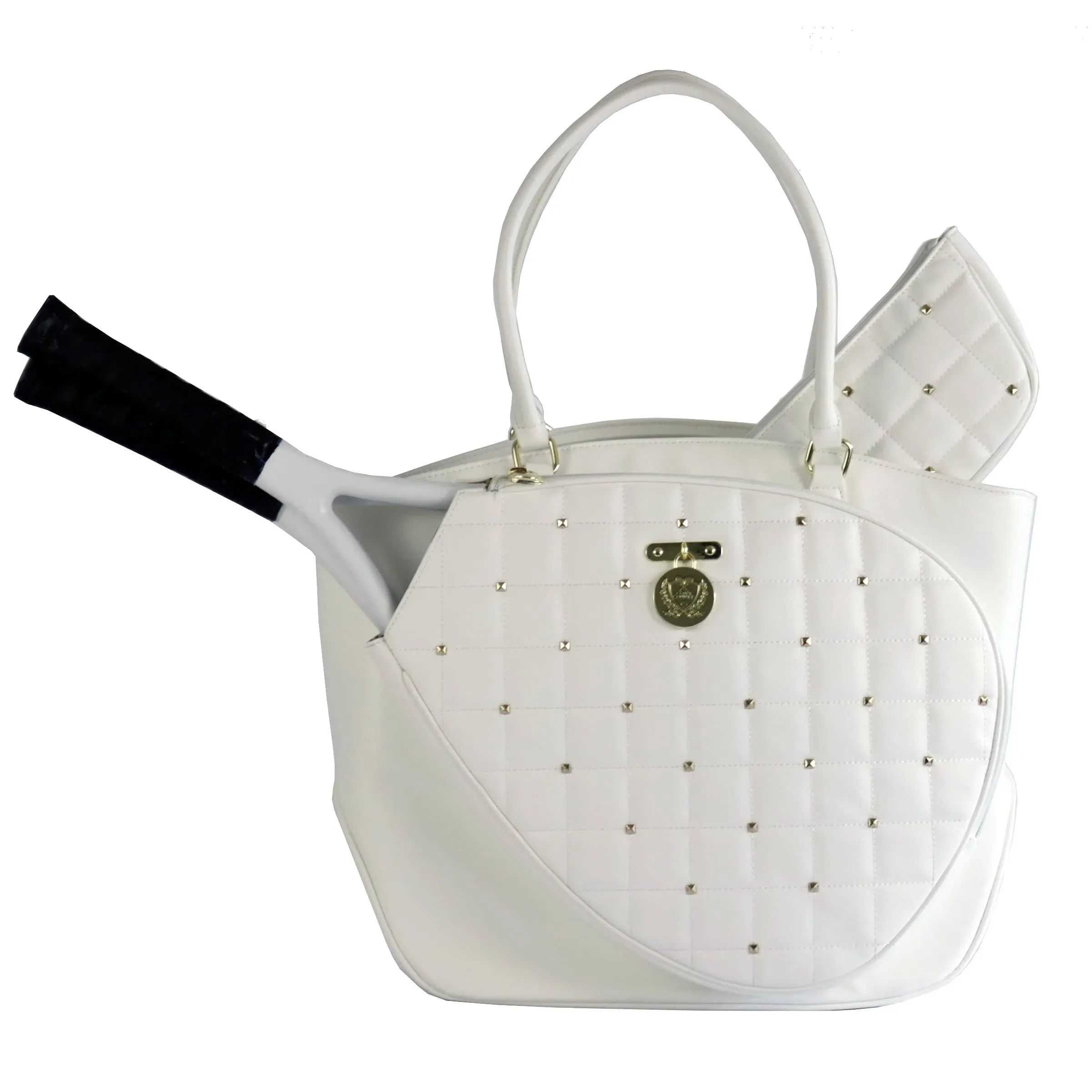 Court Couture Cassanova Studded Quilted White Tennis Tote Bag, Pickleball Bag, Women Tennis Bag, Women Tennis Tote, Women Pickleball Bag, Tennis Bag