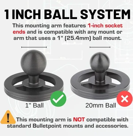 Bulletpoint 4" Aluminum Mounting Arm Dual 1" Socket Connector Ends Compatible with 1 Inch Ball Mounts