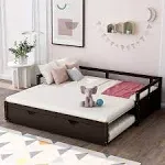 Flieks Daybed with Trundle Bed Twin to King Design Sofa Bed, 78.2" L x 79" W Extendable Bed Daybed for Bedroom Living Room (Espresso)