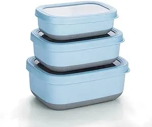 Lille Home Leak Proof Salad Container Stainless for Lunch - Snack Containers Steel - Ideal for Educational Settings & Daycare - Nesting Trio with Silicone Lids - 47oz+30oz+16oz - Blue