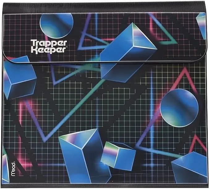 Mead Trapper Keeper Binder, Retro Design, 1 Inch Binder Includes 2 Folders and Extra Pocket, Metal Rings and Spring Clip, Secure Storage, Paint Splatter, Mead School Supplies (260038FO-ECM)