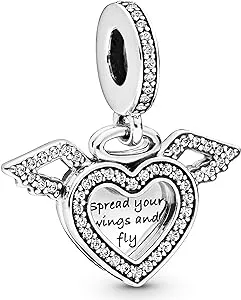 Pandora Sterling Silver with Cubic Zirconia Heart and Angel Wings Dangle Charm