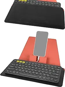 GEEKRIA Compact Keyboard Case, Vegan Leather Travel Case with Phone and Tablet Holder, Keyboard Case Compatible with Logitech Pebble Keys 2 K380s/ Logitech K380, Magic Keyboard (Black)