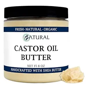 Zatural Castor Body Butter 8 Fl Oz Castor Oil Raw Shea Butter Moisturizing Skin Hair Body 100% Natural Clean Simple Ingredients