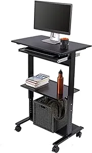 Mobile Adjustable Height Stand Up Workstation (Black & Black)