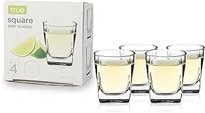 True Square Shot Glasses, Reusable Shot glasses, Perfect For Whiskey, Vodka, And Tequila, Party Shot Cups, Set Of 4, 1.5 oz.