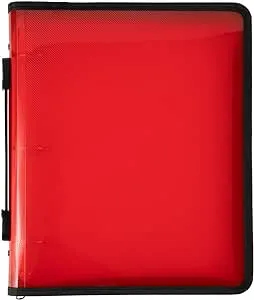 JAM PAPER Plastic Zipper 1.5 inch Binder - Red 3 Ring Binder - Sold Individually