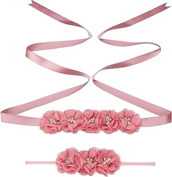 Maternity Flower Sash Headband Set Women Girls Wedding Baby Shower Sash Belt ...