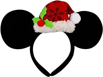 Needzo Christmas Mouse Ears Headband with Red Santa Claus Hat and Mistletoe for Holiday Parties, One Size Fits Most