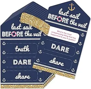 Big Dot of Happiness Last Sail Before the Veil - Nautical Bachelorette and Bridal Shower Game Pickle Cards - Truth, Dare, Share Pull Tabs - Set of 12