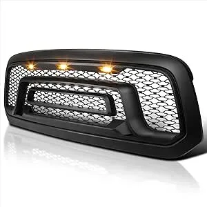 Spec-D Tuning Rebel Style Front Grille w/Amber LED Lights Compatible with 2013-2018 Dodge Ram 1500