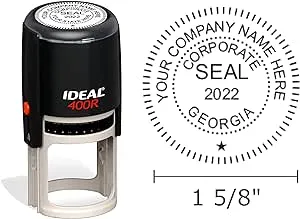 Georgia Corporate Seal Stamp, Ideal 400R, Round 1-5/8" Impression, Black Body