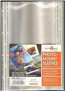 Lineco, Photo Mounting Sleeves, Archival Quality Acid-Free Ultra Clear PCA-Free, 5 x 7 Inches, Clear Open Digital Output Sleeves for Storing Photo Prints (Pack of 25)