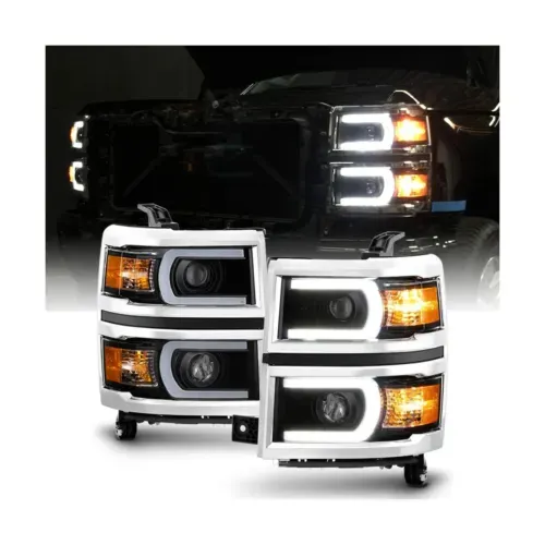 ACANII - For Black 2014-2015 Chevy Silverado 1500 LED DRL [Light Tube] Projec...